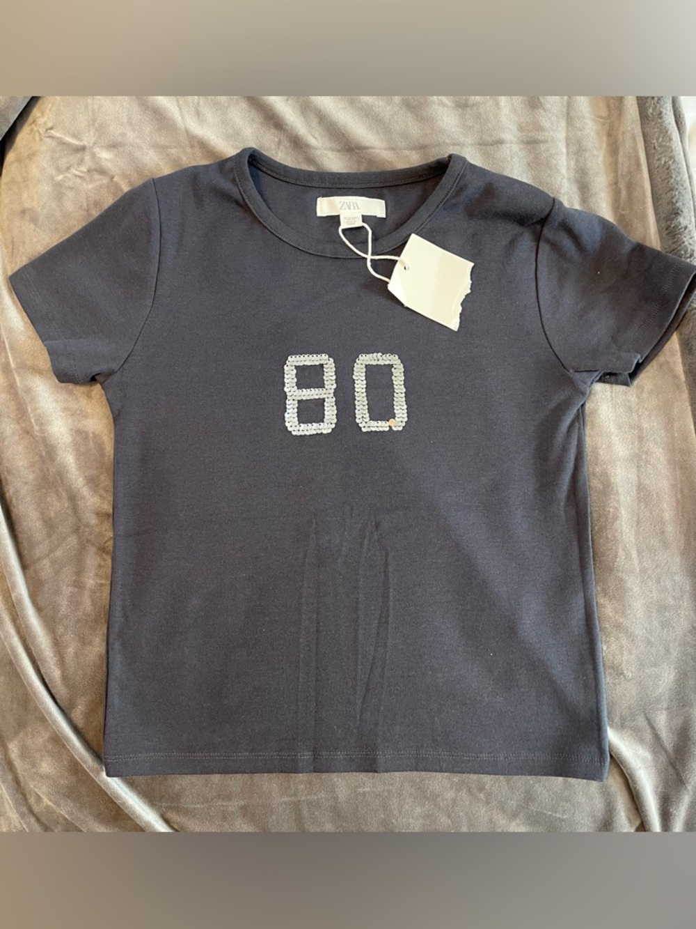 Zara Kids Navy Sequin 80 Short Sleeve Tee